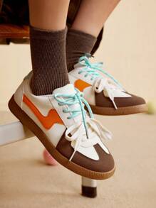 CUCCOO EASI Women's Retro/Vinta Ge Versatile Casual Sneakers, Flat Small White Shoes, 2024 New Spring Season Tainers - Orange - View 1