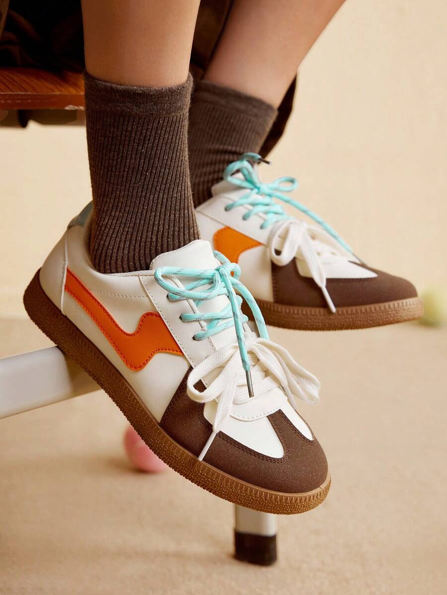 CUCCOO EASI Women's Retro/Vinta Ge Versatile Casual Sneakers, Flat Small White Shoes, 2024 New Spring Season Tainers - Orange - View 1