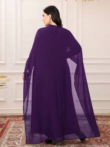 Modelyn Plus Size Women Arabic Style 2pcs Set : Applique Contrast Color Cape Jacket & Dress, Modest