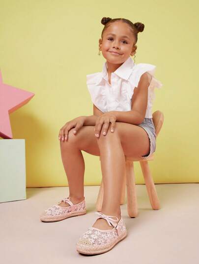 Mini mi Zapatos planos tipo alpargata con puntera redonda, cómodos y transpirables, con tiras elásticas, para uso diario y vacaciones de niñas