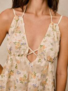 Poéselle Women's Dresses Backless Exquisite Lace Print Dresses Vacation Romantic Dresses Wedding Season Women's Ditsy Floral Mesh Strap Mini Vacation Beach Dress