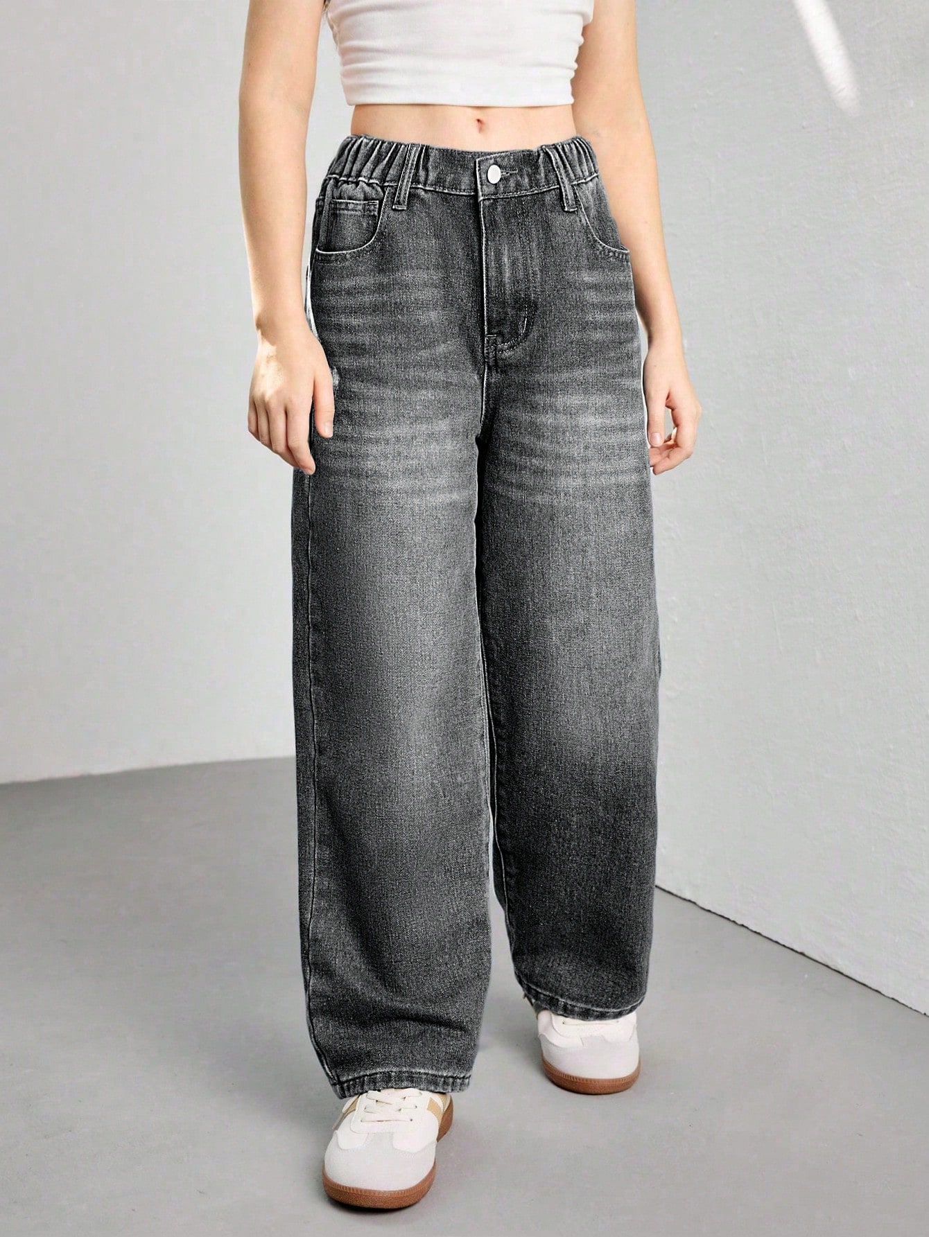 SHEIN بنطلون جينز واسع سترايت كاجوال للفتيات المرا...