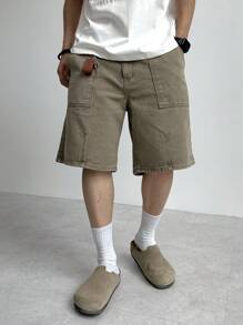 DAZY Men's Summer Solid Khaki Denim Shorts Jorts - Khaki - View 5