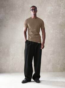 SUMWON 优质罗纹肌肉短袖 T 恤舒适针织纹理经典必备运动训练休闲基本款夏季健身运动上衣