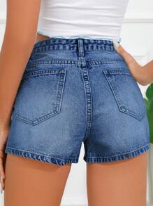 SHEIN Frenchy Women's Casual Loose Pocketed Versatile Denim Shorts Summer