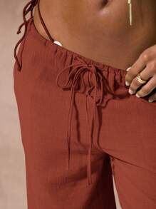 MUSERA Mid Rise Adjustable Tie Side Cover Up Beach Trousers Only Vacation Summer Elegant - Burnt Orange - View 6