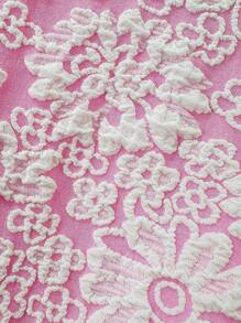 SHEIN Summer Women Beach Holiday Pink Floral Textured Fabric Side Tie Bikini Bottom - Pink - View 4