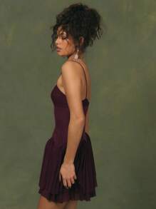 MUSERA 蕾丝紧身胸衣层叠荷叶边裙摆吊带修身迷你连衣裙，可爱性感，适合春夏、俱乐部、度假、波西米亚风、禁忌花园、婚礼宾客、圣诞派对、优雅感恩节等场合。 - 紫色 - 查看 4