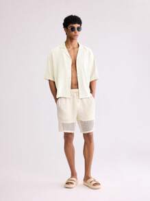 SHEIN Forever 21 男士绿色泡泡纱宽松大码短款衬衫