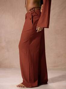 MUSERA Mid Rise Adjustable Tie Side Cover Up Beach Trousers Only Vacation Summer Elegant - Burnt Orange - View 4