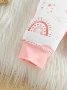 SHEIN 2 件装女婴彩虹熊印花贴身长袖上衣和裤子家居服套装