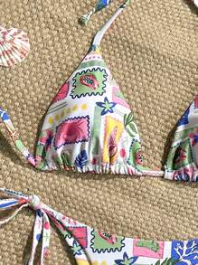 Soleia 2 件女式孔雀蓝针织卢勒克斯 V 领贝壳链系带沙滩比基尼套装