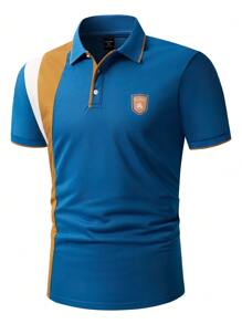 Manfinity Homme Camisa polo de manga corta casual de color contrastante con estampado gráfico para hombre, para el verano