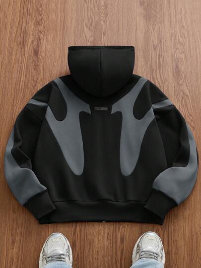 Manfinity Unisex Herrstickad Casual Vardags Långärmad Huvtröja med Loose Fit, Skola, Höst, Vinter, Parkläder