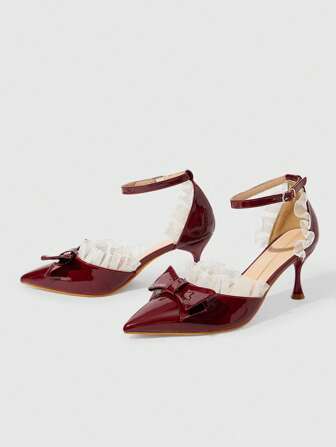 Kawaii Tacones altos de satén con punta afilada, plisados y de moda para fiestas, bodas, citas nocturnas y momentos sexys para mujeres