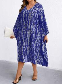 SHEIN LUNE Robe décontractée ample à col V imprimée sur tout le corps, tailles plus