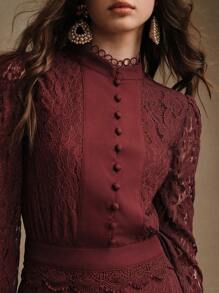 Anewsta Long Sleeve Lace White Flared Dress, Elegant For Spring, Festival, Valentine, Easter, Vacation