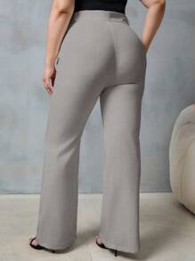 EURMUSE Plus High Waist Flare Leg Suit Pants - Grey - View 2