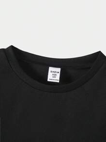 SHEIN 3pcs Tween Boy Crew Neck Short Sleeve T-Shirts With Label Decoration, Spring & Summer, School, Campus, College - Army Green - View 3