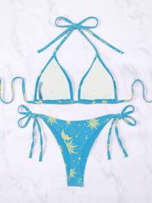 SHEIN Swim Sun, Moon & Star Print Bikini Set, For Vacation & Beach - Multicolor - View 4