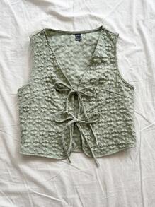 Soleia Áo len cardigan nữ cổ chữ V, buộc phía trước, vải họa tiết thường ngày, màu vàng, thích hợp cho mùa thu/đông - màu xanh lá - Xem 5