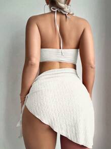 SHEIN Swim Costume da bagno da donna due pezzi con canotta e slip, di colore unito, sexy, con gonna coprente, adatto per l'estate e la spiaggia