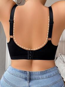 NudeFit Women Plus Size Comfortable Wide Straps V-Neck Seamless Bralette Solid Color Breathable Wireless Minimizer Bra - Black - View 2