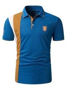 Manfinity Homme Camisa polo de manga corta casual de color contrastante con estampado gráfico para hombre, para el verano