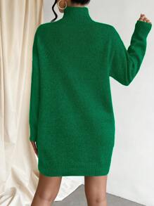 EURMUSE Turtleneck Solid Color Sweater Dress (belt Not Included) - Green - View 2