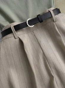 SHEIN PETITE 休闲条纹宽松工装百慕大短裤，百搭春夏女士下装