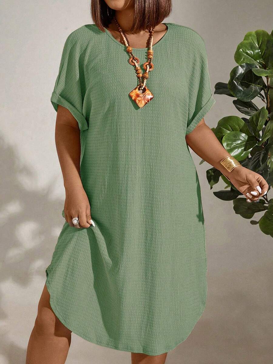 EMERY ROSE Vestido informal de talla grande de unicolor con mangas tipo murciélago - Verde - Ver 1