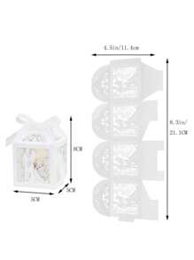50pcs/Pack Bride & Groom Laser Cut Pearlized Paper Candy Box With Ribbon & Thank You Tag & Rose Flower Design, Small Size (5*5*8cm) Wedding Party Favor Box Valentine's Day,Wedding Decor,Suplies,Decoration - White - View 8