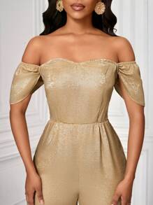 SHEIN LUNE Women Sparkling Jumpsuit, Elegant Casual For Party, Vacation, Commuting, Spring/Summer - Gold - View 5