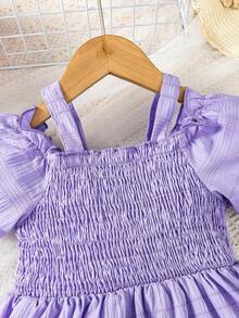 Girls Casual Baby Purple Summer Fairy Dress,Sleeveless Drawstring Waist Shift Holiday Outfits,Matching Family Vacation,School Classy Christmas Dress - Purple - View 3