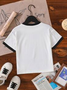 GraphicGems Baby Girl Bow Printed Trim Round Neck Short Sleeve Casual Top