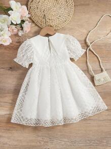 1 Stück Mädchen elegantes Kleid mit Peter-Pan-Kragen, Rüschen-Taille und Kurzarm