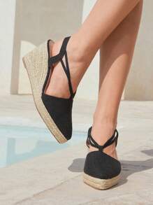 Styleloop Scarpe da donna con suola spessa, stile vacanza, design intrecciato sexy con lacci, comode e versatili da indossare con abiti, pantaloni, gonne