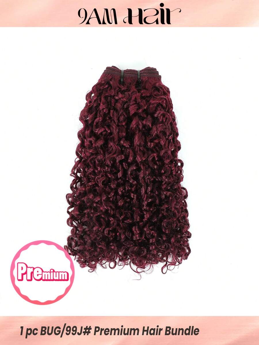 12A Grade Burgundy 99J# Color Double Drawn Pixie Curl Hair Weave Bundles One Donor Unprocessed Virgin Human Hair Bundles Full End - SBUG/99J - View 1