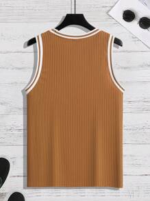 Manfinity Homme Men's Contrast Trim Minimalist Fashion Tank Top, Suitable For Summer - Coffee Brown - View 2