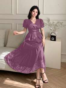 DAZY Women's Casual Solid Color Textured Dress, Summer Elegant - Purple - View 9