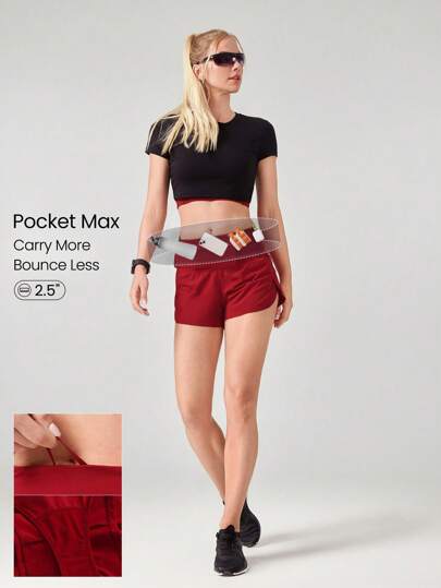 GLOWMODE 2.5'' VitalSwift Pocket Max Quick-Dry Ultralight Kangaroo Multi-Pocket High-Rise Waist Adjustable Drawstring Waist Running Shorts With Built-In Anti-Odor Underwear Workout Running Training