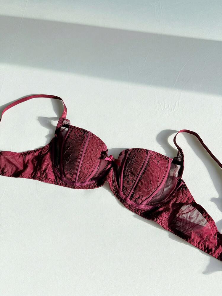 Semi-Sheer Lace Padded Sexy Bra Lingerie For Women
