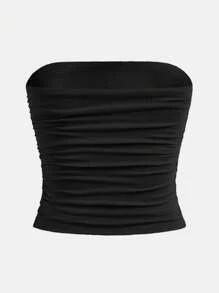Tween Girl Simple Comfortable Side Ruched Bandeau Tube Top