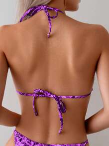 SHEIN Swim Bộ đồ bơi bikini họa tiết da báo gợi cảm cỡ lớn cho bãi biển mùa hè - Màu tím - Xem 4