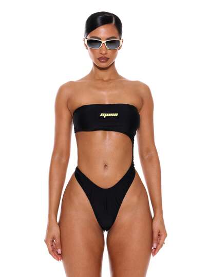 Musera Resort Bandeau Extreme Cut Out Cheeky Back "Muse" Graphic Print High Leg Bottoms Bathing Suits Summer Spring Holiday Vacation Sexy Club Ibiza Beachwear