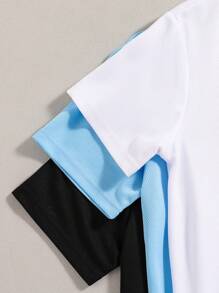 SHEIN 3pcs Tween Boy Round Neck Short Sleeve T-Shirt Set, Spring/Summer - Baby Blue - View 3