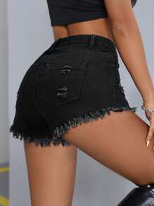 SHEIN PETITE Shorts in jeans casual con orli consumati e slavati