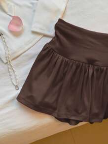 Comfortcana Women Simple Solid Color Ruffle Hem A-Line Skirt