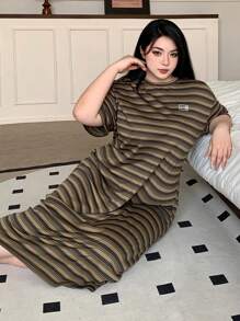 Dazy Plus Vestido Oversize de manga larga con cuello redondo y rayas