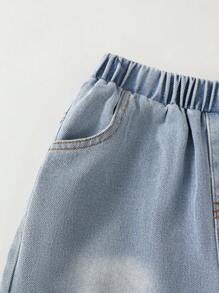 SHEIN 8-12岁2025夏季新品/柔软舒适面料/时尚/兄弟姐妹套装/阳光帅气圆领无袖T恤搭配破洞牛仔短裤套装 - 紅色 - 查看 6